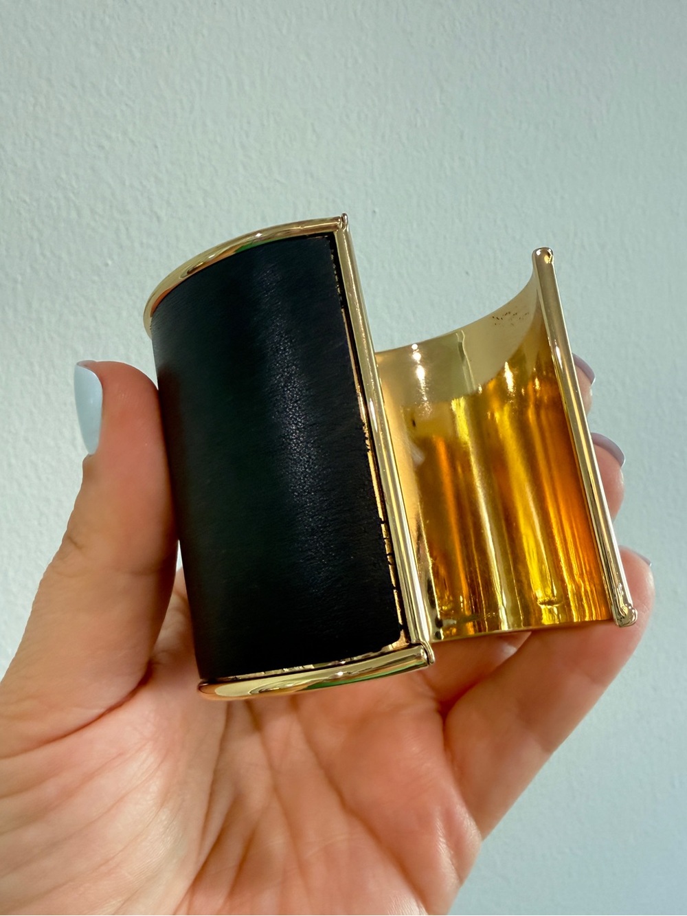 Zara golden rigid leather cuff bracelet black gold jewelry